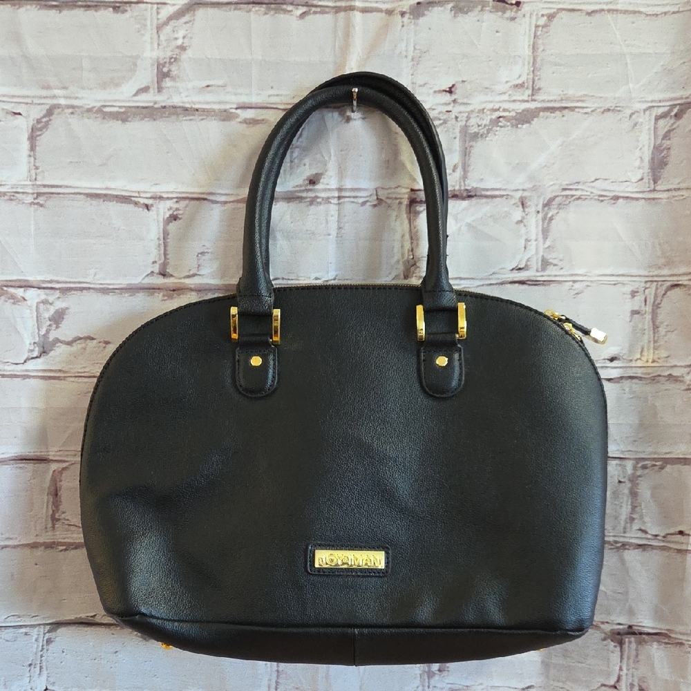 Joy & Iman Black Satchel with Gold Details